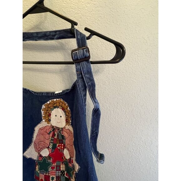 Vintage Style Denim Apron Angel Pockets Cooking Kitchen Patchwork Quilt Cotton - Picture 7 of 7